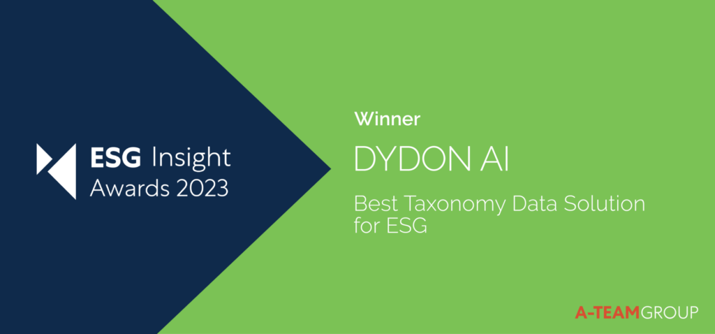 EU Taxonomy AI-based solution from Dydon AI wins “Best taxonomy data solution for ESG” Award 2023
